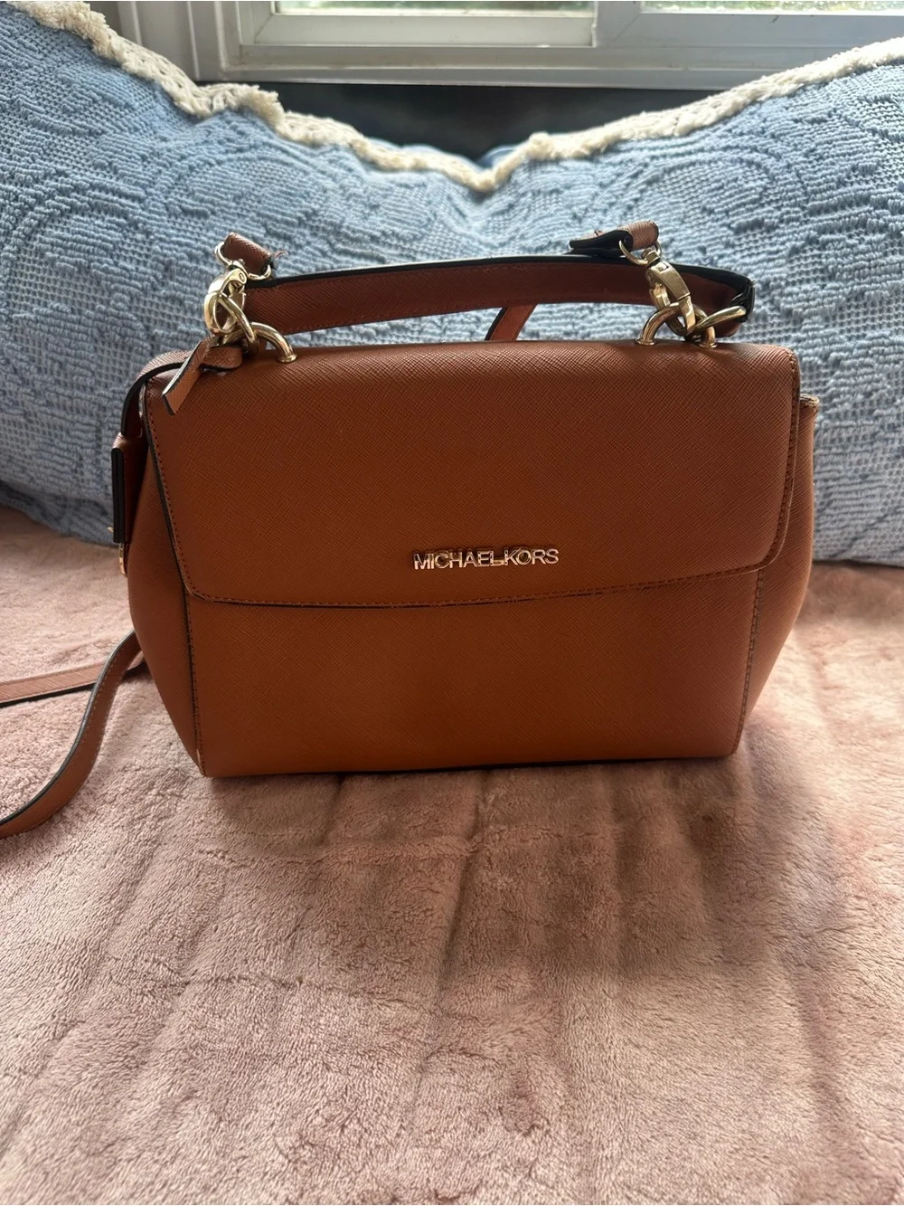 Michael Kors Brown Leather Top-Handle Satchel with Gold Hardware